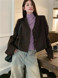 KYLETHOMASW  -  2024 Office Lady Coats New Woolen Chic Elegant Women Autumn Polka Dots Slim High Street Casual Work Wear V-Neck