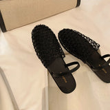 KYLETHOMASW  -  Slippers for Women Summer New Mesh Hollow Out One-piece Strap with Toe Cap Flat Sandals for Women's Mesh Slippers Women
