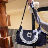 KYLETHOMASW  -  Polka Dot Square Bag Lace Bow Shoulder Bags Crossbody Bolsos mujer Sweet School Commuter Bolsa Bolso Korean Style Bolsas