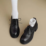 KYLETHOMASW  -  Womens Cowhide Lace Up Flat Shoes Oxford Round Toe Retro British High-Quality Soft Comfortable All Season Daily Shoes