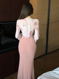 KYLETHOMASW  -  Women Dresses Sexy Elegant V Neck Lantern Long Sleeve Temperament Floral Printed Mermaid Dress Autumn Fashion Ladies