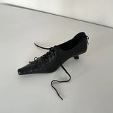 KYLETHOMASW  -  Retro Square Toe Lace Up Leather Pumps Spring Temperament Niche Women Mid Heel Shoes Versatile Soft Women Shoes Comfortable