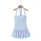 KYLETHOMASW  -  Beautiful Girl Striped Halter Dress Sexy Backless Low Waist A-line Mini Summer Dresses Party Women Robe