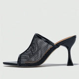 KYLETHOMASW  -  Fashion Mesh Pointed Peep Toe  Women Slippers Summer Sexy Women Slide Shoe Brands Designer Party Wedding Casual Women Mule Shoe