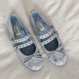 KYLETHOMASW  -  Women Genuine Leather Bow Mary Jane Shoes Shallow Ballet Style Women Shoes Outdoor Casual Comfortable Flat Shoes Fashionable