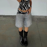 KYLETHOMASW  -  Y2k Bermuda Denim Shorts Low Waist Loose Fit Baggy Jorts with Pockets Summer Vintage Wide Leg Jeans Cyber Grunge Streetwear