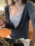 KYLETHOMASW  -  Korean Solid V Neck Long Sleeve Single Breasted Slim Short Knitted All Match Cardigan