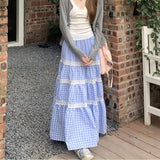 Kylethomasw   -  Korean Contrast Color Patchwork Loose Mid-length Skirt Women 2024 Summer New High Waist All Match Casual Plaid A-line Skirt