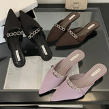 Kylethomasw Luxury Rhinestone Pointed Toe Women High Heels Spring Satin Design Sexy Party Backless Comfortable Non-slip Women Mule Shoe