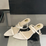 KYLETHOMASW  -  Summer White Sandal For Women 2025 Fashion Corss Ankle Buckle Strap Ladies Shoes Pointed Open Toe Thin Low Heels Sandalias