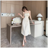 KYLETHOMASW  -  New Solid Color Sling Dress Women's Summer Korean Elegant Lady Pleated Dress Fashion Beach Sexy Backless A-line Dresses