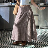 KYLETHOMASW  -  French Vintage Long Skirt For Women Casual Low Waist Plaid A Line Skirt Spring Summer Daily Commute Holiday Outfit Trend