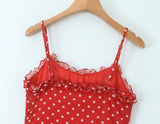 KYLETHOMASW  -  Holiday Summer Dresses Women Ruffle O Neck Sleeveless A-line Midi Polka Dot Red Dress Spaghetti Straps Robe
