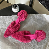 KYLETHOMASW  -  Designer Corduroy Women Pumps Fashion Pointed Toe Buckle Strap Snadals Elegant Thin High Heels Stripper Shoes