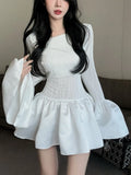 KYLETHOMASW  -  Y2K Sweet White Womens Dresses Fashion Flare Long Sleeves Princess Ruffle Party Mini Dress Elegant Ball Gown Female Clothing New