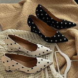KYLETHOMASW  -  Designer Luxury Wedges Heel Women Mary Jane Shoes Concise Shallow Slip On Shoes Ladies Elegant Pointed Toe Dress Polka Dot Pumps