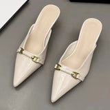 KYLETHOMASW  -  Ladies Pointed Toe Shoes New Spring Leather Shallow Mouth Comfortable Casual Women's High Heel Sandals Fashion Slippers35-40