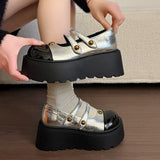 KYLETHOMASW  -  New Women Two-tone Metal Studded Platform Mary Jane Shoes Round Toe Buckle Strap Slip On Casual Summer Gothic Lolita Pumps Shoes