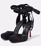 KYLETHOMASW  -  Women's New Summer Square Satin High Heel Sandals with Ankle Strap, Fashionable Party and Banquet Ballet High Heels