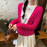 KYLETHOMASW  -  Korean Solid V Neck Long Sleeve Single Breasted Slim Short Knitted All Match Cardigan