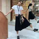 KYLETHOMASW  -  Preppy Style Pleated Skirt Women Vintage Korean Style Black Mid Length Skirt Harajuku Fashion Patchwork Classic Skirts