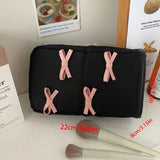 KYLETHOMASW  -  Pink Bowknot Nylon Vertical Makeup Bag Pencil Case Partitioned Bow Cosmetic Bag Waterproof Makeup Brush Storage