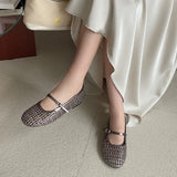 KYLETHOMASW  -  Spring New Women Flat Shoes Fashion Weave Round Toe Ladies Casual Mary Jane Shoes Soft Flat Heel Casual Single Shoes