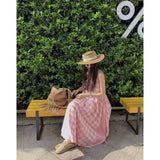 KYLETHOMASW  -  Pink Checkered Sleeveless Dress Women Summer 2025 New Vacation Style Cinched Waist Slimming Round Neck Vest Dresses