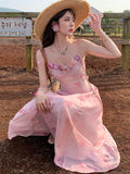 KYLETHOMASW  -  Summer French Vintage Spaghetti Strap Mini Dress Women Flower Frocks Party Evening Sexy One-Piece Y2k