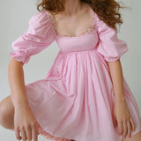 KYLETHOMASW  -  Elegant Lady Birthday Party Mini Dresses Y2K Kawaii Puff Sleeve Square Collar A-lin Dress for Women Wedding Evening Prom Clothes