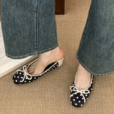 KYLETHOMASW  -  Polka Dot Butterfly-Knot Ballet Flats Women Round Toe Shallow Comfort Casual Dress Shoes Female Satin Elegant Footwear Women