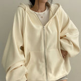 KYLETHOMASW  -  Solid Color Women's Hoodie Jacket Retro Sweatshirt Thick Warm Winter Loose Fit Long Sleeve Top Casual Coat Daily Outerwear
