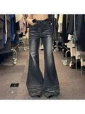 Kylethomasw  Woman Low Waist Jeans Wide Leg Denim Zipper Pants Classical Trousers Korean Cargo All-match Pants Design Bell Gyaru Bottoms