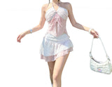 KYLETHOMASW  -  French Ruffled Split Swimsuit Seaside Resort Style Suit Pure Desire Design White Halterneck Tube Top