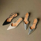 KYLETHOMASW  -  New Style Pointed Toe Low Heel Mule Shoes Women French Retro Single Buckle Strap Fashion Pointed Low Heel Shoes Women 7878