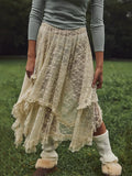 KYLETHOMASW  -  New Fashion Womens Midi Skirts Lace Elastic High Waist Skirts Spring Summer Irregular Hem Casual Skirts Hot Sale S M L