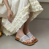 KYLETHOMASW  -  Fashion Luxury Rhinestones Ladies Flats Slippers Shoes Summer Beach Female Flip flops Slides Women Flats Slippers Sandals Shoes