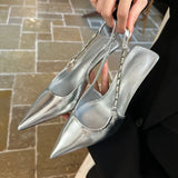 KYLETHOMASW  -  Ladies Thin High Heels Sandals Shoes Fashion Female Rhinestones Footwear Pointed Toe Elegant Women Heeled Sandals Slip On Shoes