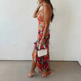 KYLETHOMASW  -  Casual Sleeveless Backless Tie Up Dress Summer New Low Cut Pleated Evening Dress Fashion Hot Girl Irregular Floral Printed Dress