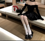 KYLETHOMASW  -  Slash Neck Velvet Black Preppy Dress Long Sleeve Princess Slim Layered Dress Sexy Strapless Birthday Christmas Party Vestidos