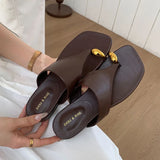 KYLETHOMASW  -  Luxury Summer Beach Female Slides Ladies Flats Slippers Shoes Fashion Metal Women Flats Slippers Shoes Sandals Flip flops