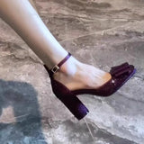KYLETHOMASW  -  Bow Baotou Sandals Women's Spring and Summer Square Head Hollow Word with Square Buckle Thick Heel Shallow Mouth