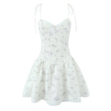 KYLETHOMASW  -  Sweet Girl Lace Spliced Floral Print Sexy Spaghetti Straps Dress Women V Neck Low Waist A-line Mini Summer Dresses Party Vestido