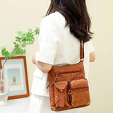 KYLETHOMASW  -  Retro Multi Pocket Soft Leather Crossbody Bag Women Large Capacity Shoulder Messenger Bags Ladies Casual Lightweight Mom Bag New