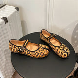 KYLETHOMASW  -  Mary Jane Genuine Leather Shoes Women Hand Stitch Casual Streetwear Ballet Flats Leopard Red Cute Shoes Loafers