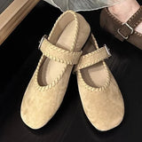 KYLETHOMASW  -  Retro Woven Faux Suede Mary Jane Shoes Women Fashion Metal Buckle Brand Designer Shoes Comfortable Round Toe Shallow Casual Shoe