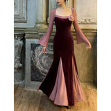 KYLETHOMASW  -  French Design Sense Niche High Sense Temperament Socialite Autumn and Winter Lace Splicing Velvet Temperament Dress Fairy Skirt