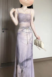 KYLETHOMASW  -  Sweet Purple Butterfly Printed Strap Camisole Dress for Women Summer Sexy Slim Fit Hip Wrapped Fishtail Long Dresses