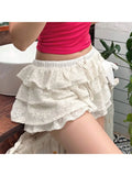 Kylethomasw  Woman All-match Skirt Kawaii Pleated Preppy Style Skirt Elegant A-line Casual Gyaru Skirt Ballet Core Mini Patchwork Elastic