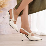 KYLETHOMASW  -  Sexy Pointed Toe Sling Back Pumps Women Patent Leather Thin Super High Heels Shoes Woman Classic Metal Decoration Office Shoes